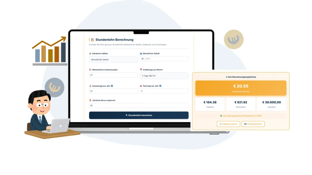 Brutto-Netto-Stundenlohnrechner mit Gehaltsumrechnung und Verdienstaufschlüsselung